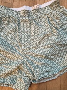J. Crew Green and White Geometric Cotton Shorts